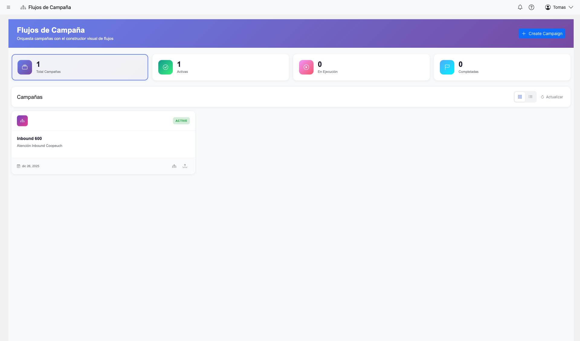 AI Flows dashboard with campaign list