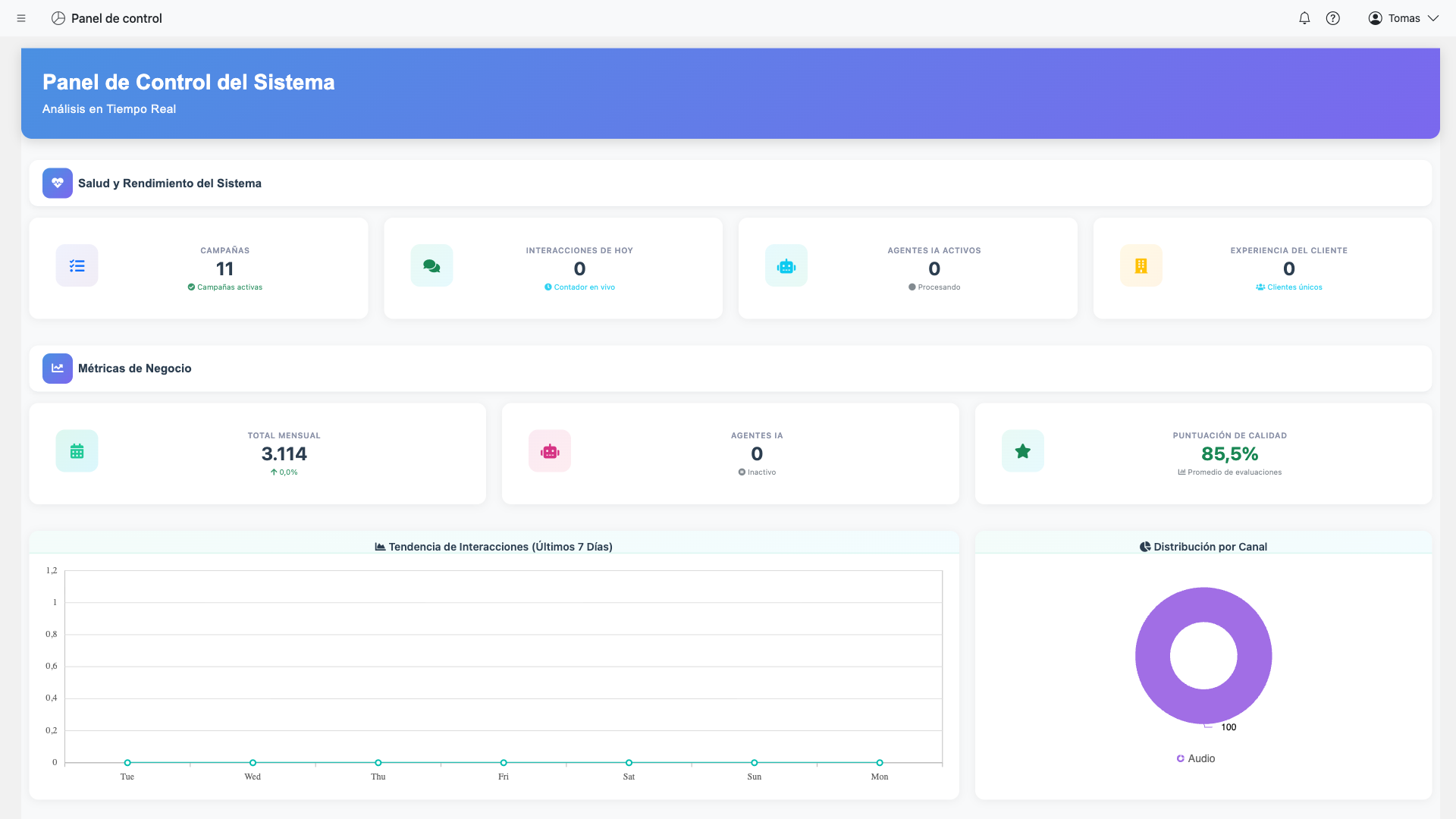 Main dashboard with sidebar navigation visible